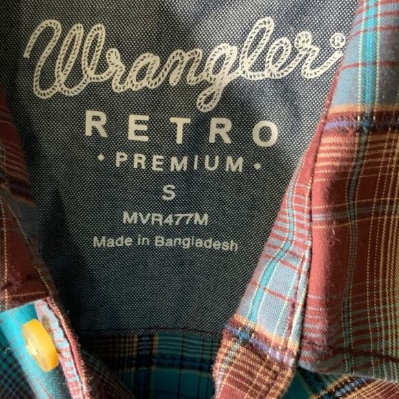 Wrangler Retro Plaid Shirt Mens S Long Sleeve Western Cowboy Rodeo Pearl Snap - Picture 7 of 9